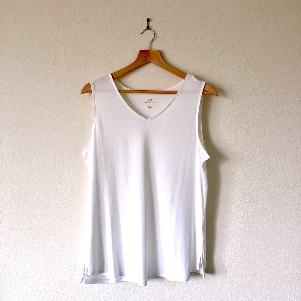 J.JILL 100% Pima Cotton White Sleeveless V-Neck Halter Top – Women’s M